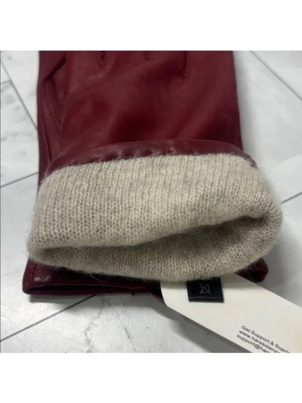 NWT Harssidanzar Women Red Italian Lambskin Leather Cashmere Lined Glove L LARGE